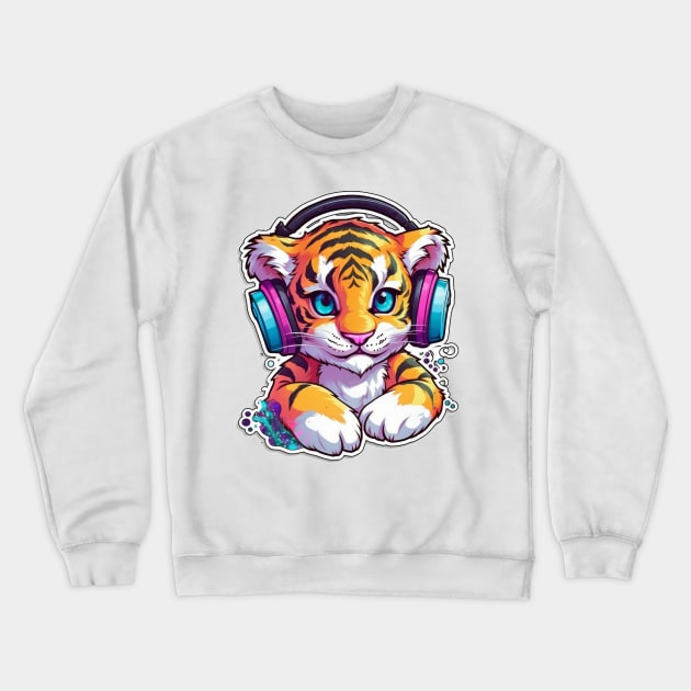 Pawsome Beats: The DJ Tiger Cub Crewneck Sweatshirt by SusannesArtShop